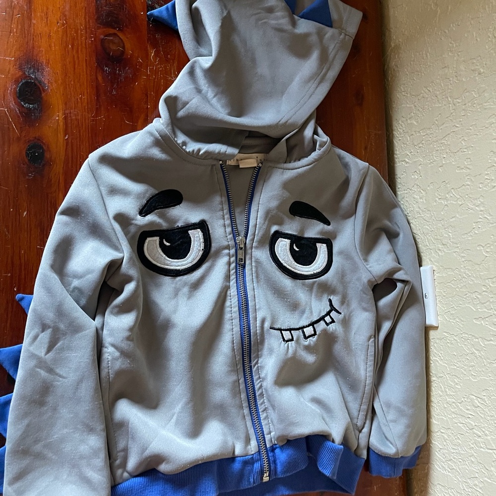 Kinderkind 5T Gray & Blue Dinosaur Monster Zippered Hoodie Jacket